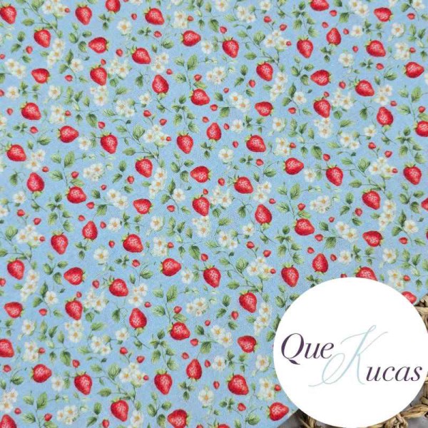 POPELÍN STRAWBERRY AZUL