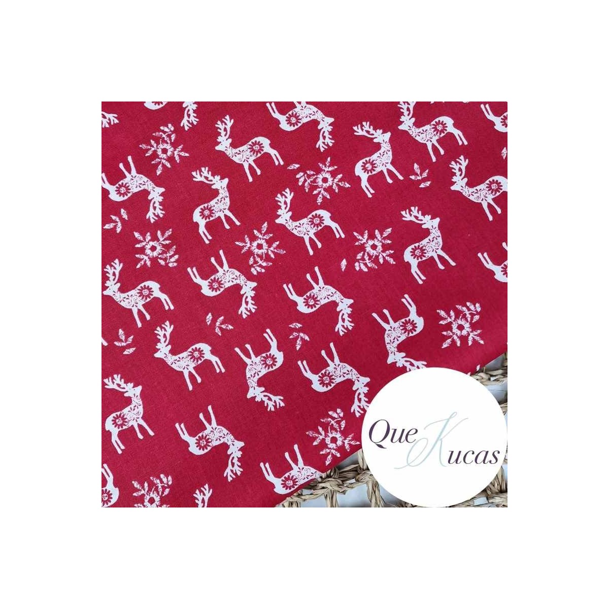 POPELÍN CHRISTMAS NORDIC DEER RED