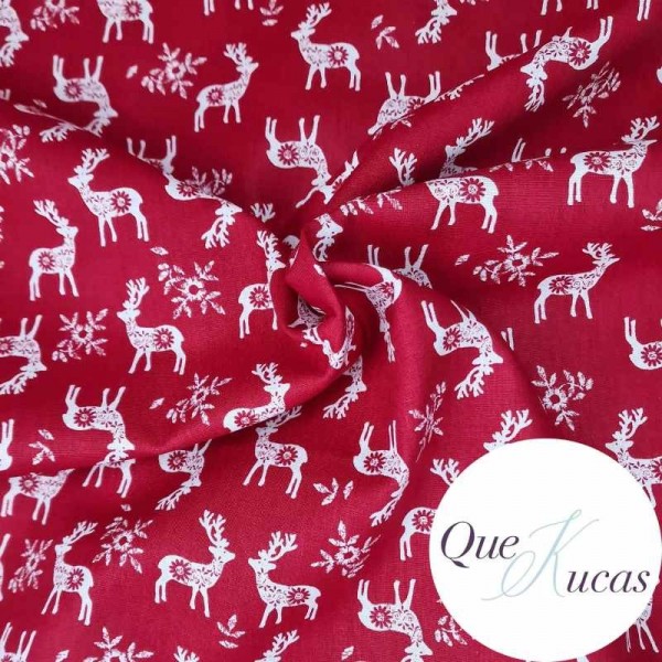 POPELÍN CHRISTMAS NORDIC DEER RED 2