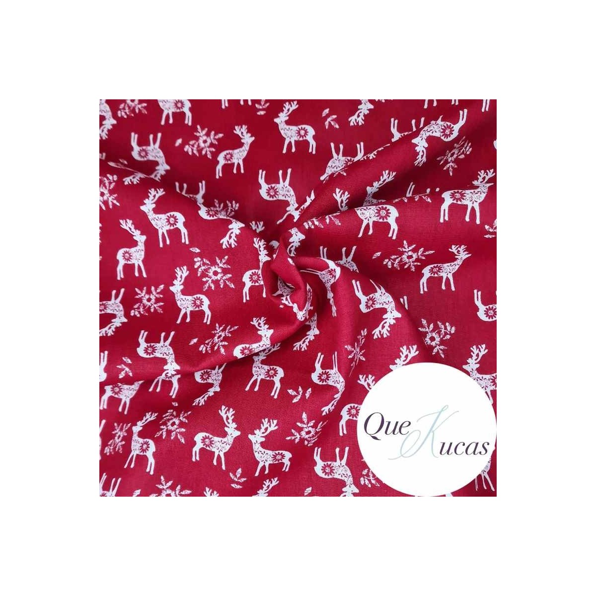 POPELÍN CHRISTMAS NORDIC DEER RED
