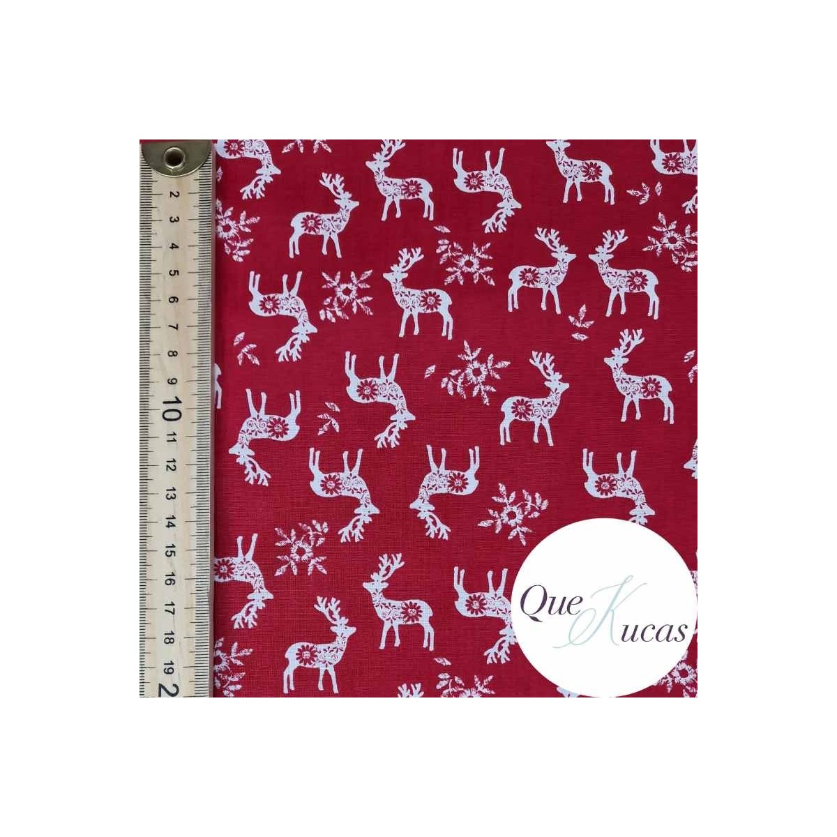 POPELÍN CHRISTMAS NORDIC DEER RED