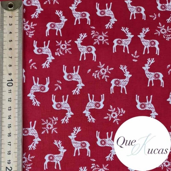 POPELÍN CHRISTMAS NORDIC DEER RED