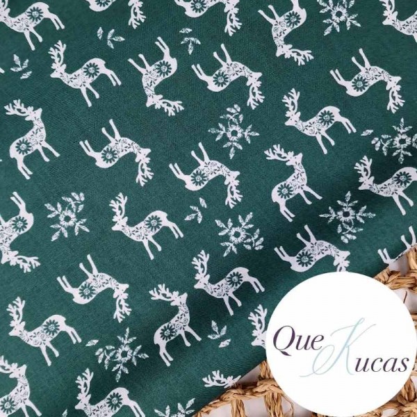 POPELÍN CHRISTMAS NORDIC DEER GREEN