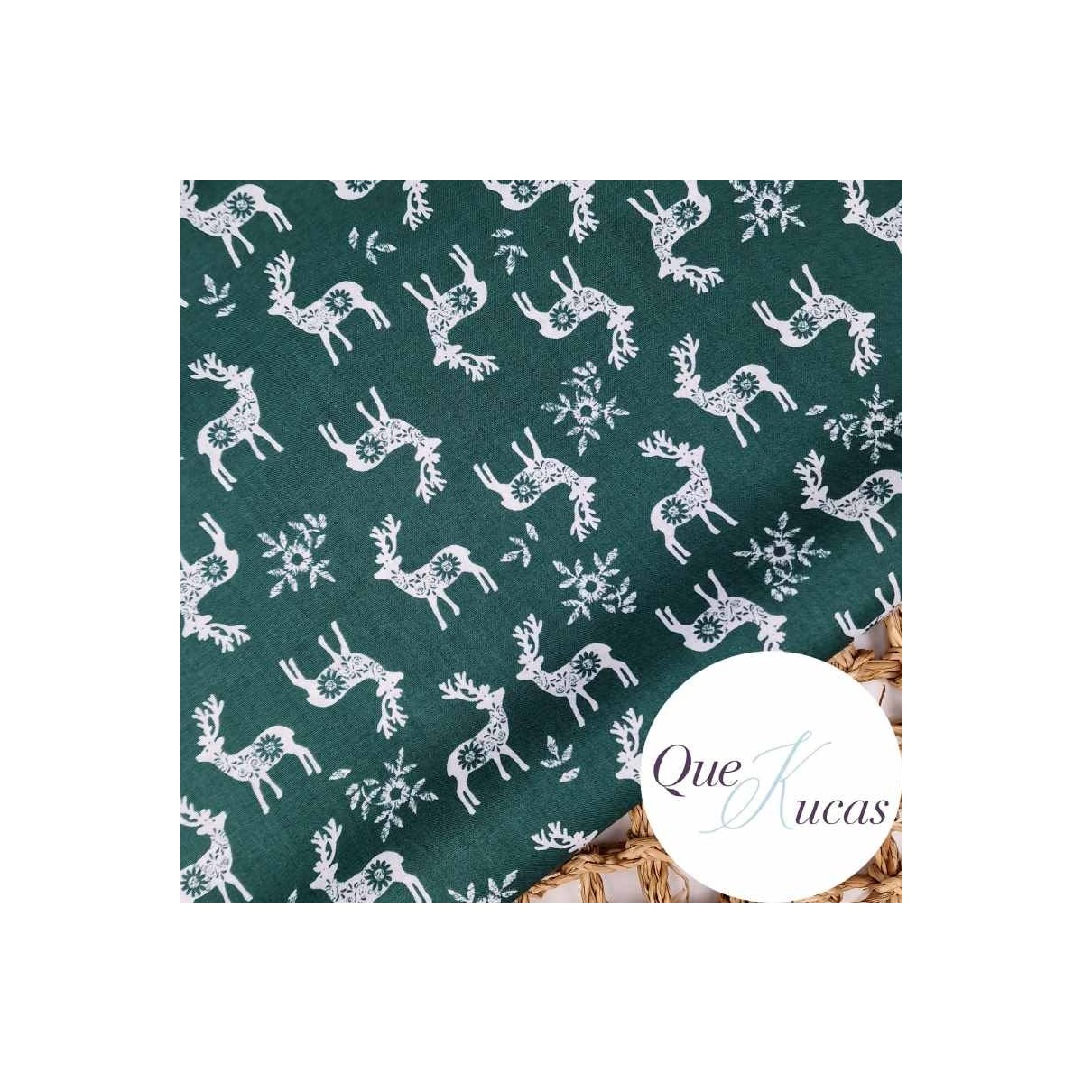 POPELÍN CHRISTMAS NORDIC DEER GREEN