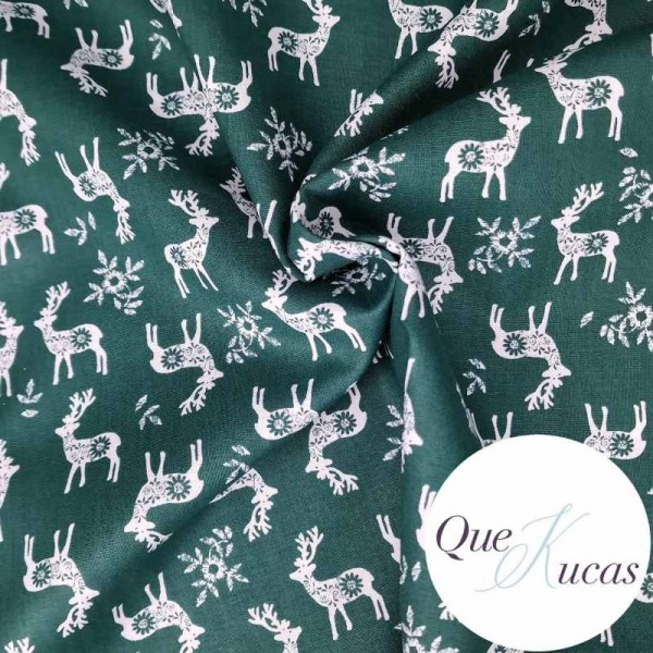 POPELÍN CHRISTMAS NORDIC DEER GREEN 2