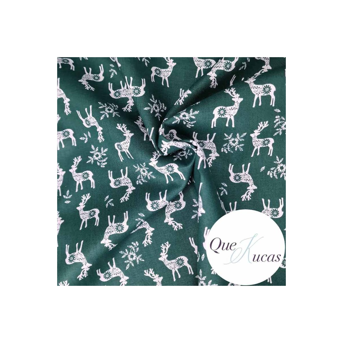 POPELÍN CHRISTMAS NORDIC DEER GREEN