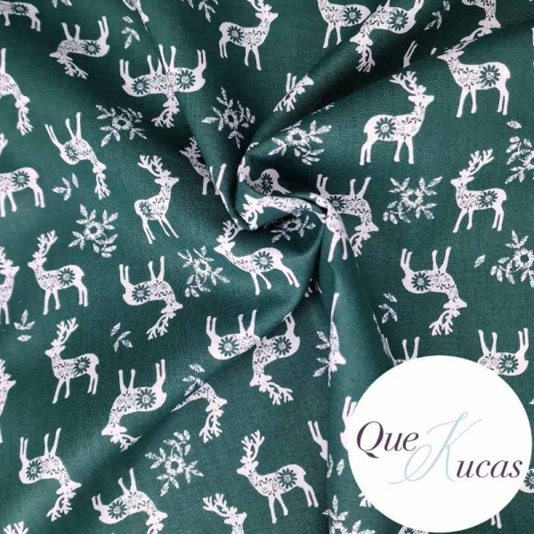 POPELÍN CHRISTMAS NORDIC DEER GREEN