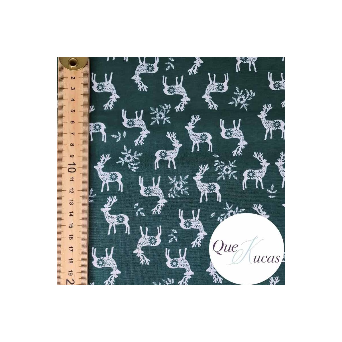 POPELÍN CHRISTMAS NORDIC DEER GREEN