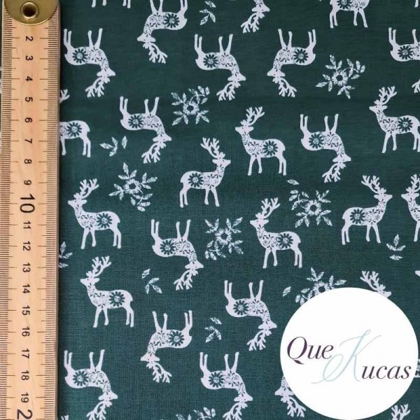 POPELÍN CHRISTMAS NORDIC DEER GREEN