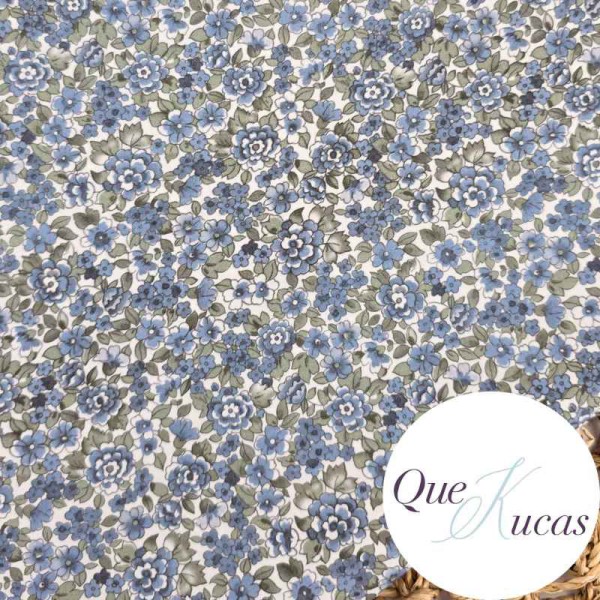 POPELÍN FLORES CANDELA AZUL TEJANO